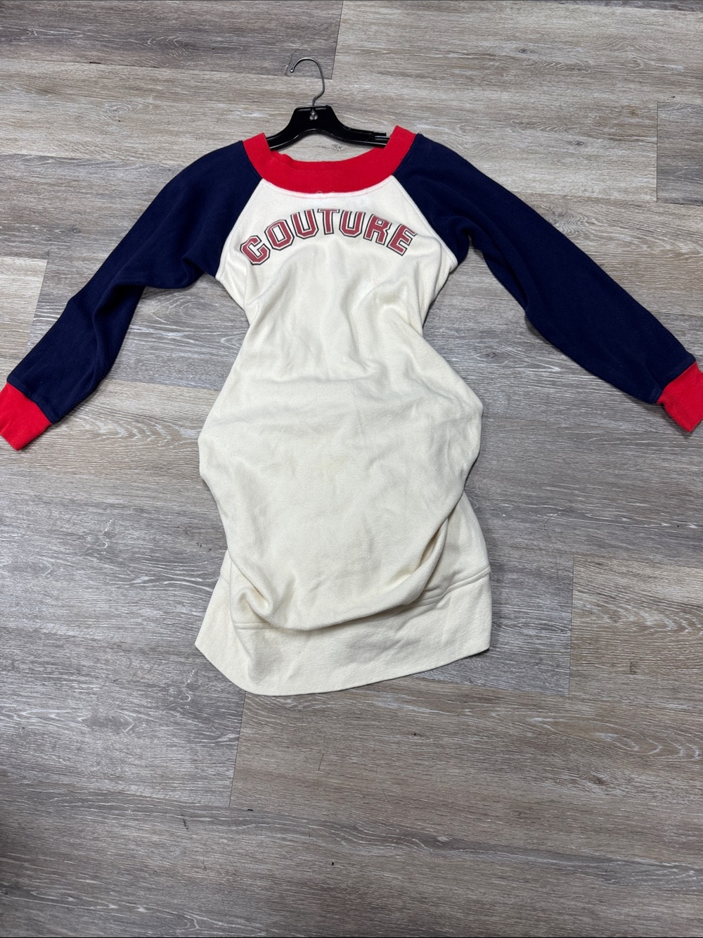 Byron Lars Cream jersey Dress with Navy Raglan Sleeves and Red Trim